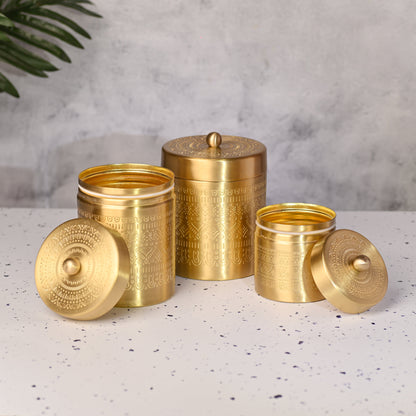 Brass Etching Storage Jars with Lids – Set of 3 Premium Containers