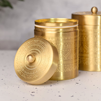 Brass Etching Storage Jars with Lids – Set of 3 Premium Containers