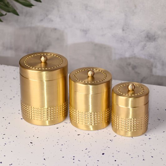 Brass Half Hammered Storage Jars with Lids – Set of 3 Premium Containers
