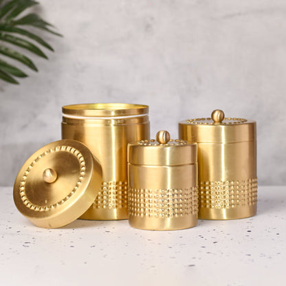 Brass Half Hammered Storage Jars with Lids – Set of 3 Premium Containers