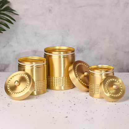 Brass Half Hammered Storage Jars with Lids – Set of 3 Premium Containers