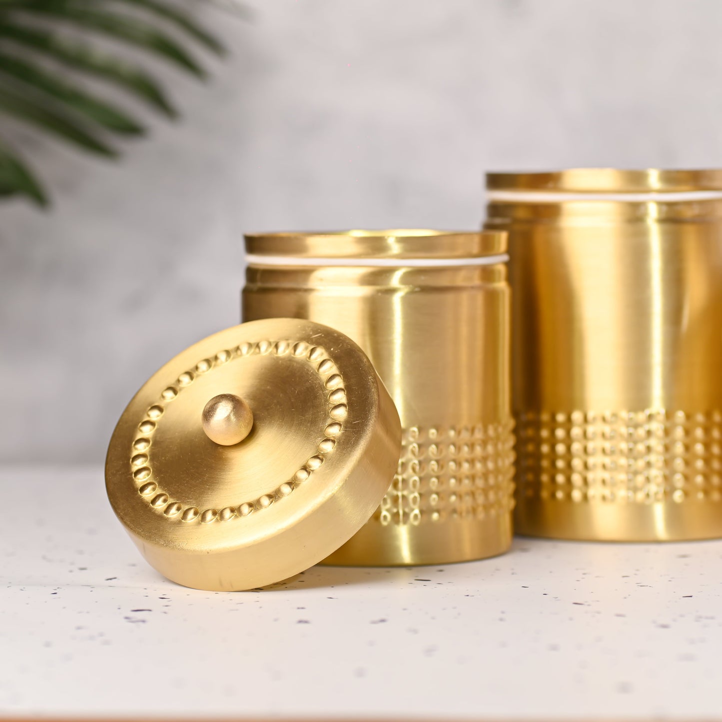 Brass Half Hammered Storage Jars with Lids – Set of 3 Premium Containers