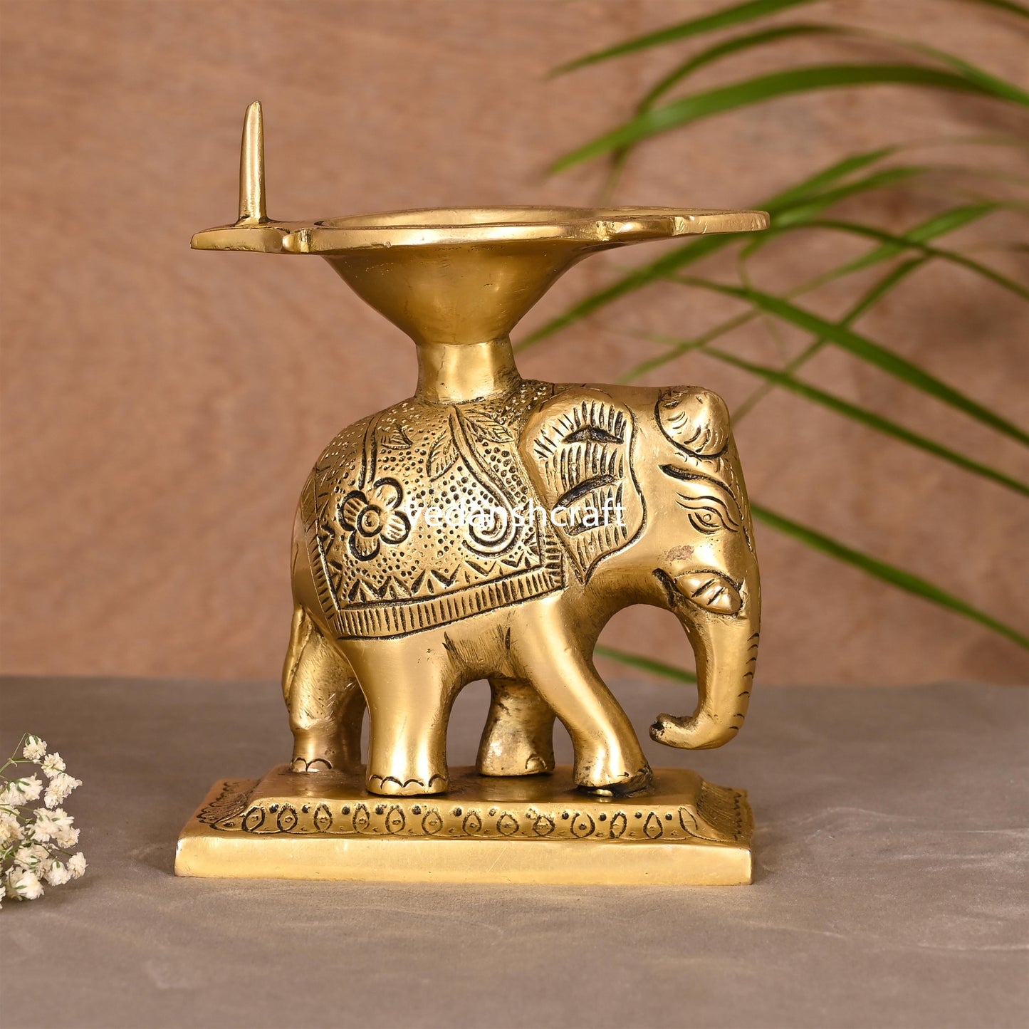 Brass Elephant Standing Diya (5.5 Inch)