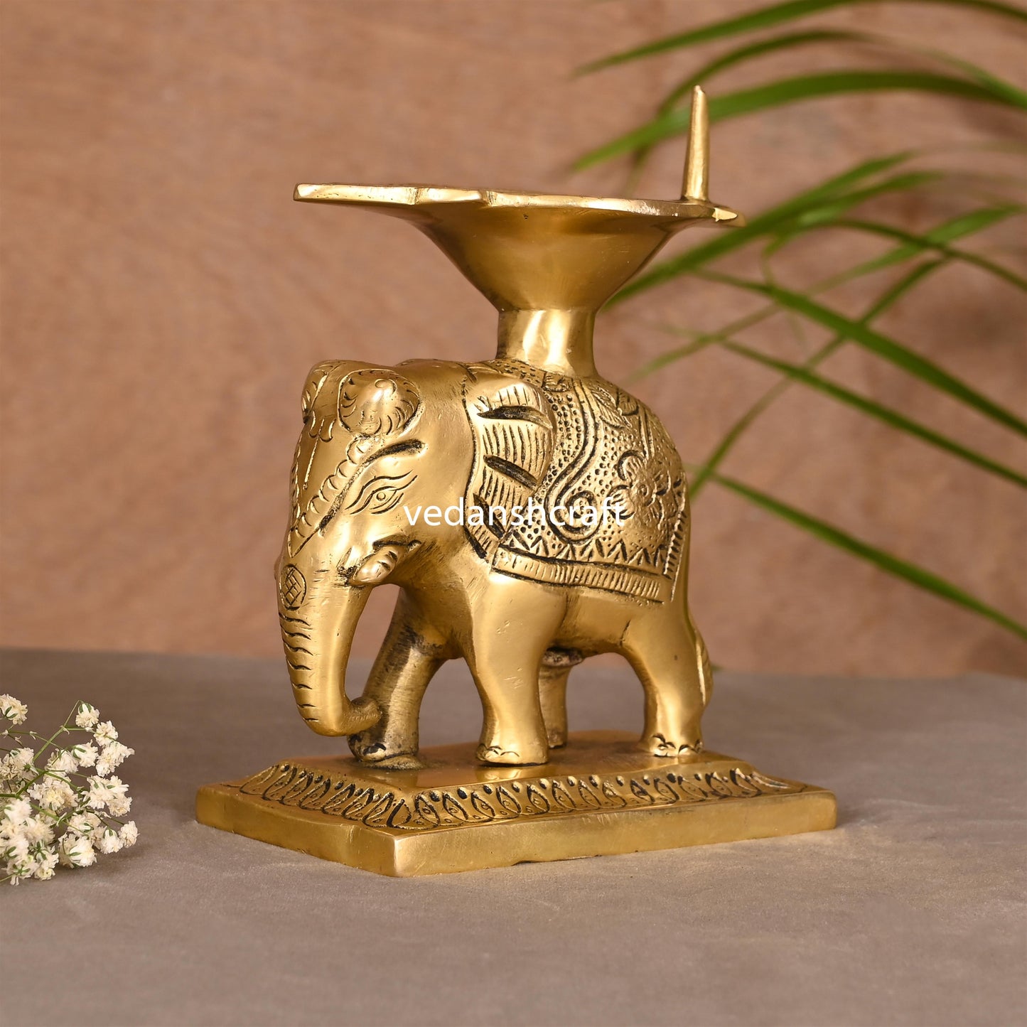 Brass Elephant Standing Diya (5.5 Inch)