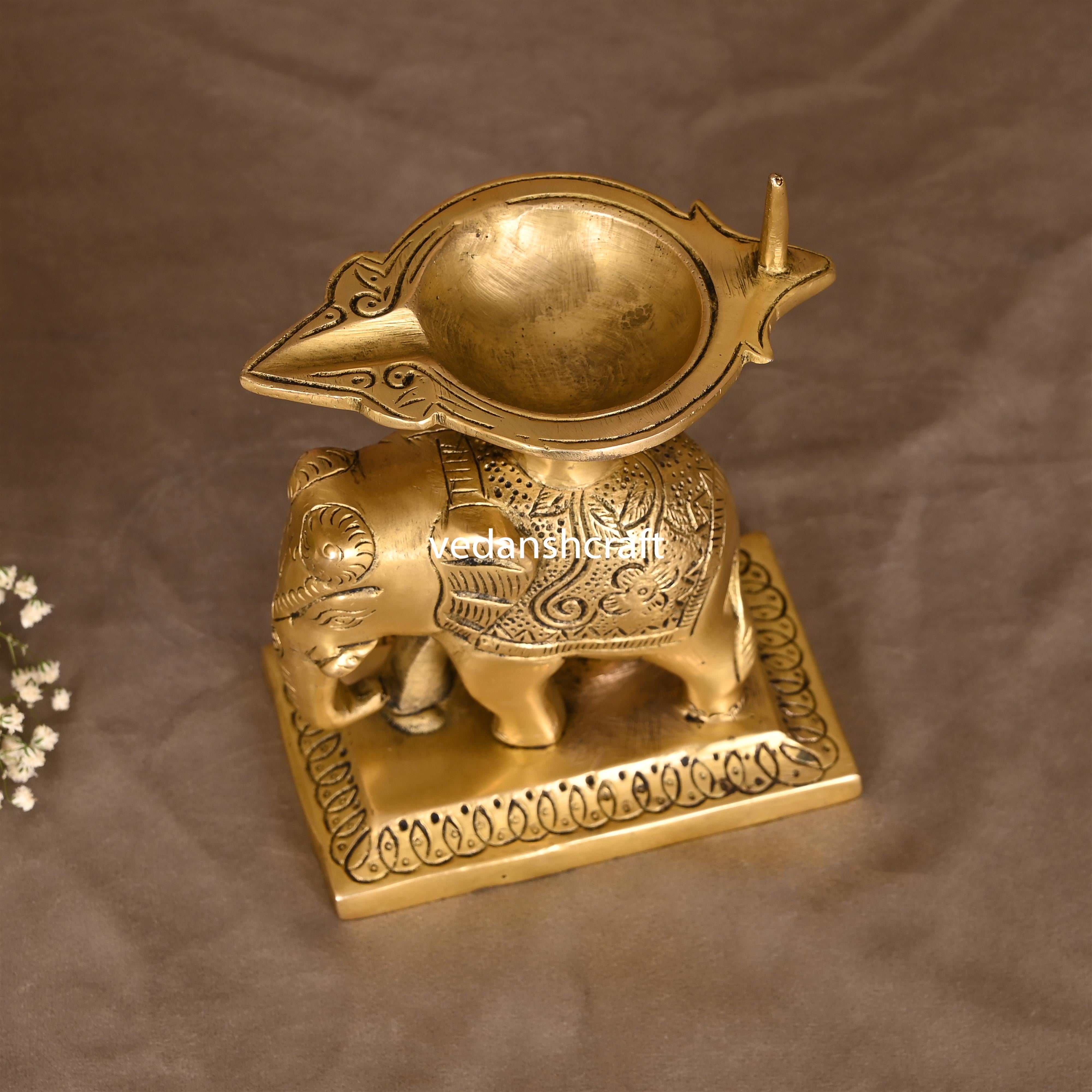 Brass Elephant Standing Diya (5.5 Inch)