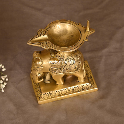 Brass Elephant Standing Diya (5.5 Inch)
