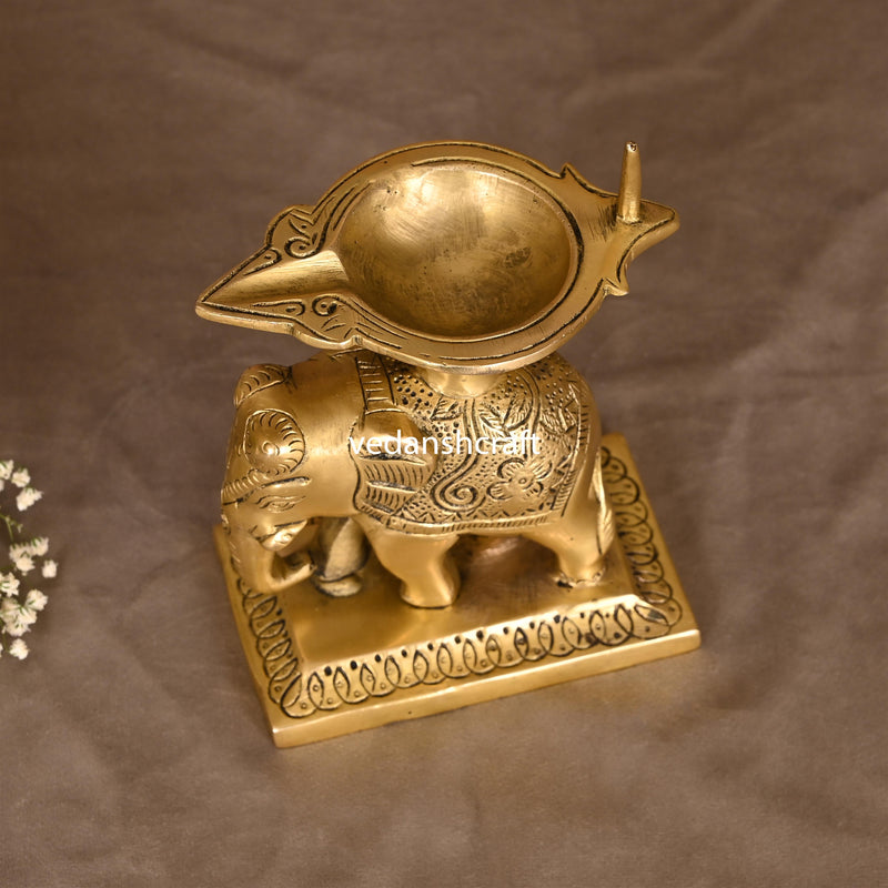 Brass Elephant Standing Diya (5.5 Inch)