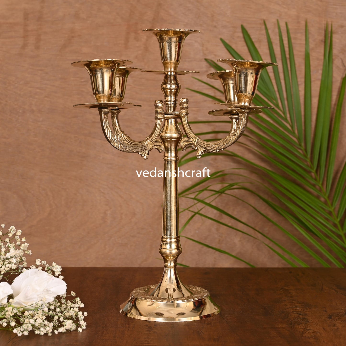 Brass Five Bati Candle Stand Holder