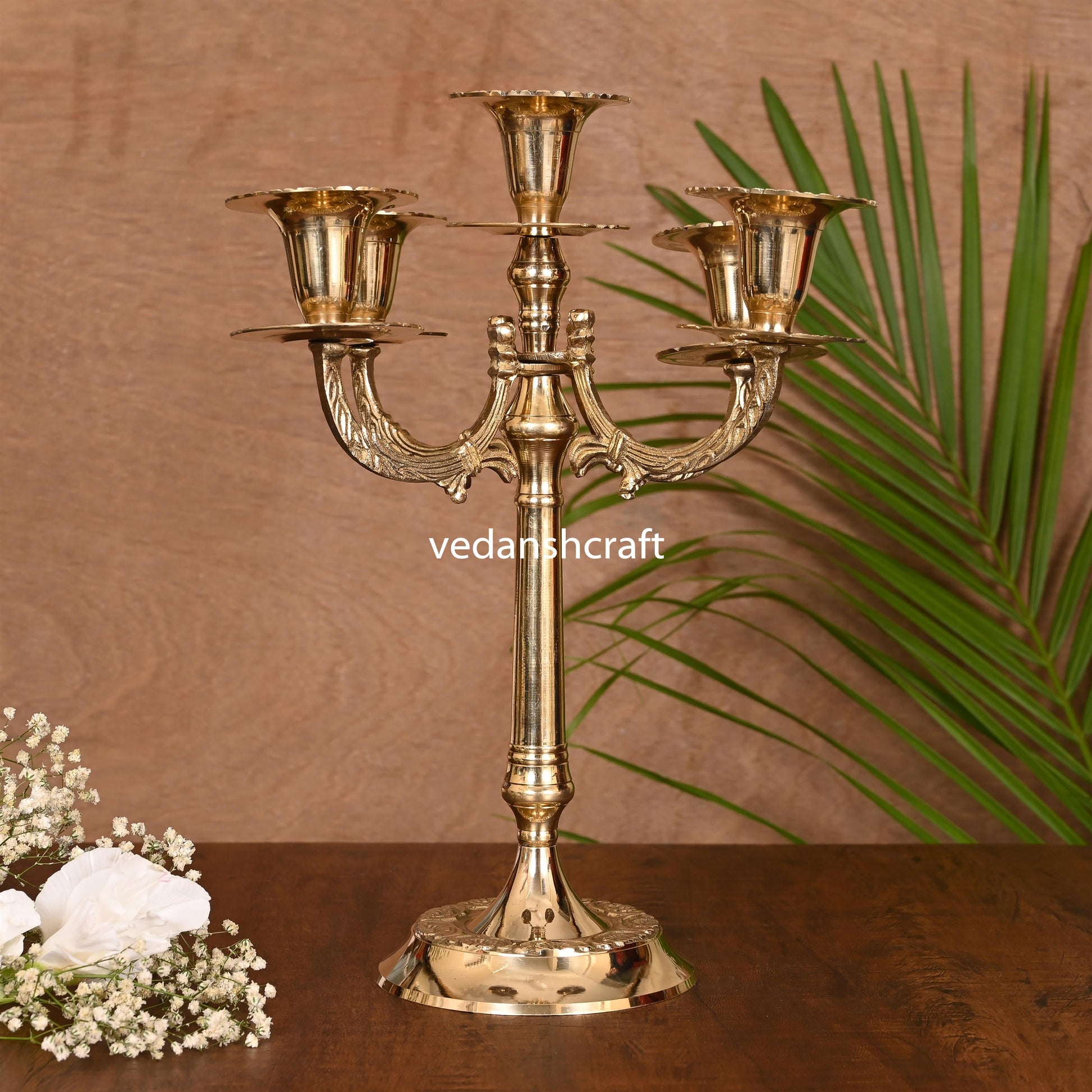Brass Five Bati Candle Stand Holder
