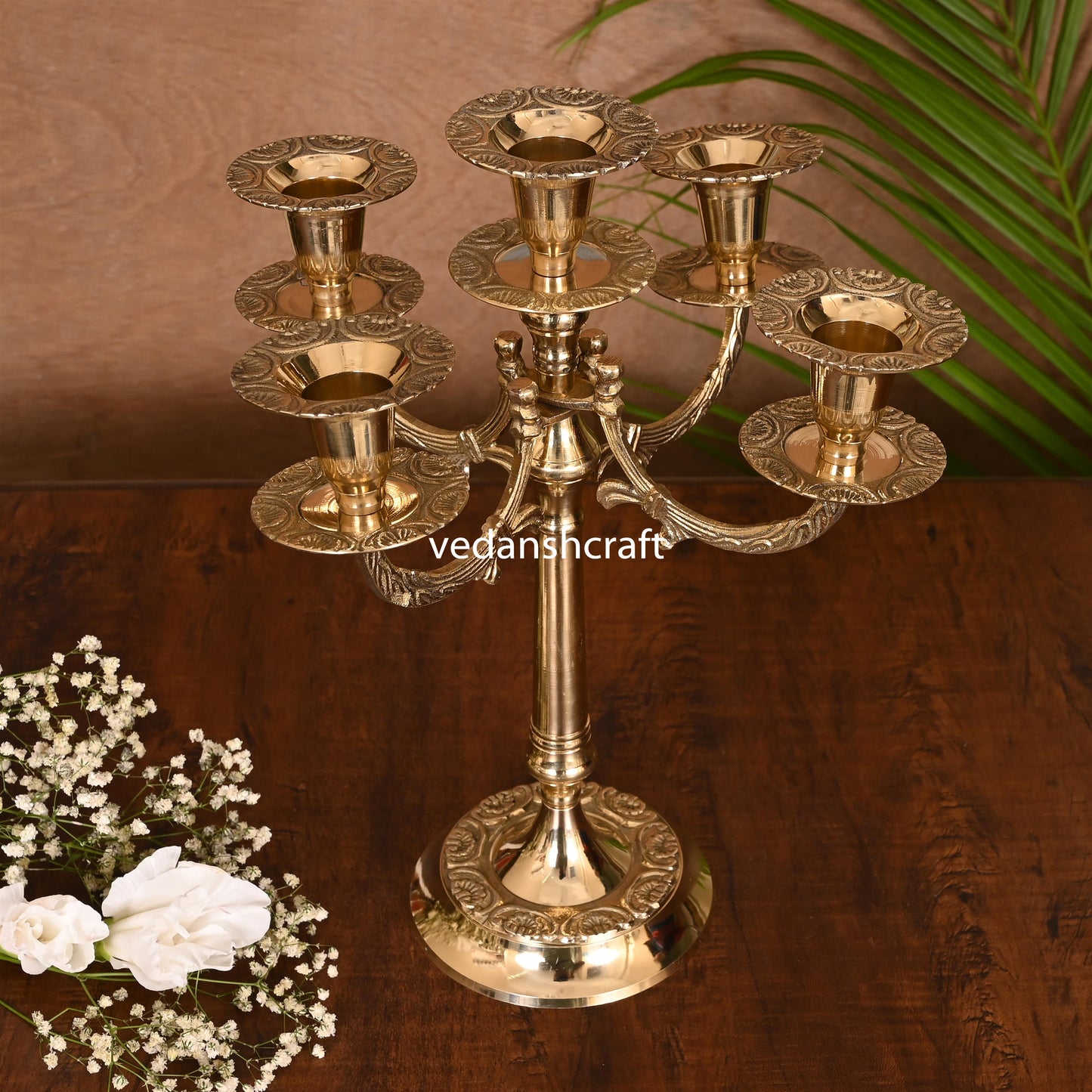 Brass Five Bati Candle Stand Holder