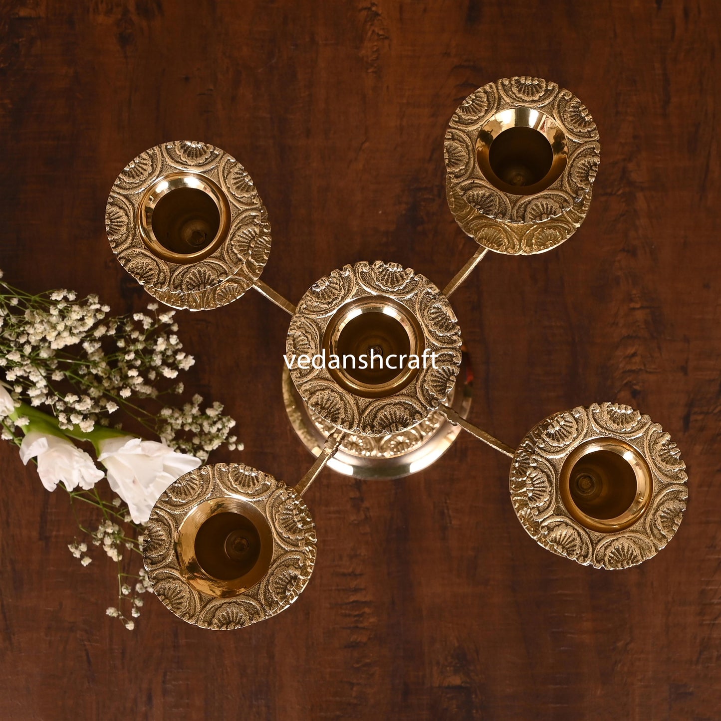 Brass Five Bati Candle Stand Holder