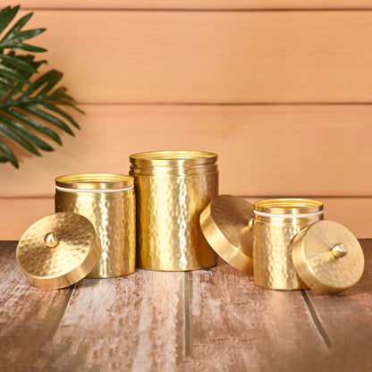 Brass Hammered Storage Jars with Lids – Set of 3 Premium Containers