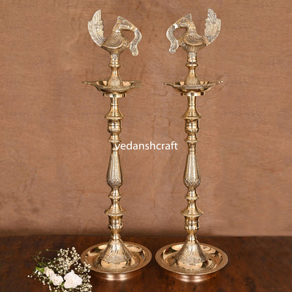 Brass Peacock Mahabharat Lamp Pair