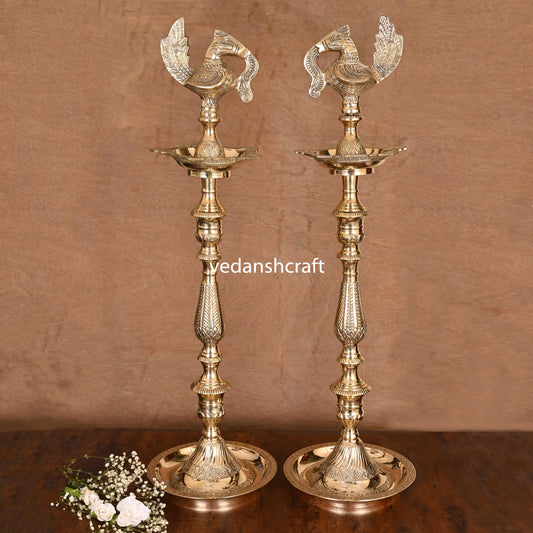 Brass Peacock Mahabharat Lamp Pair