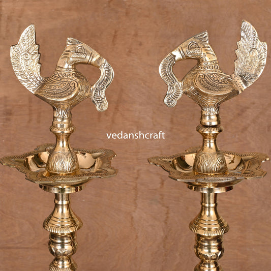 Brass Peacock Mahabharat Lamp Pair