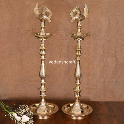 Brass Peacock Mahabharat Lamp Pair