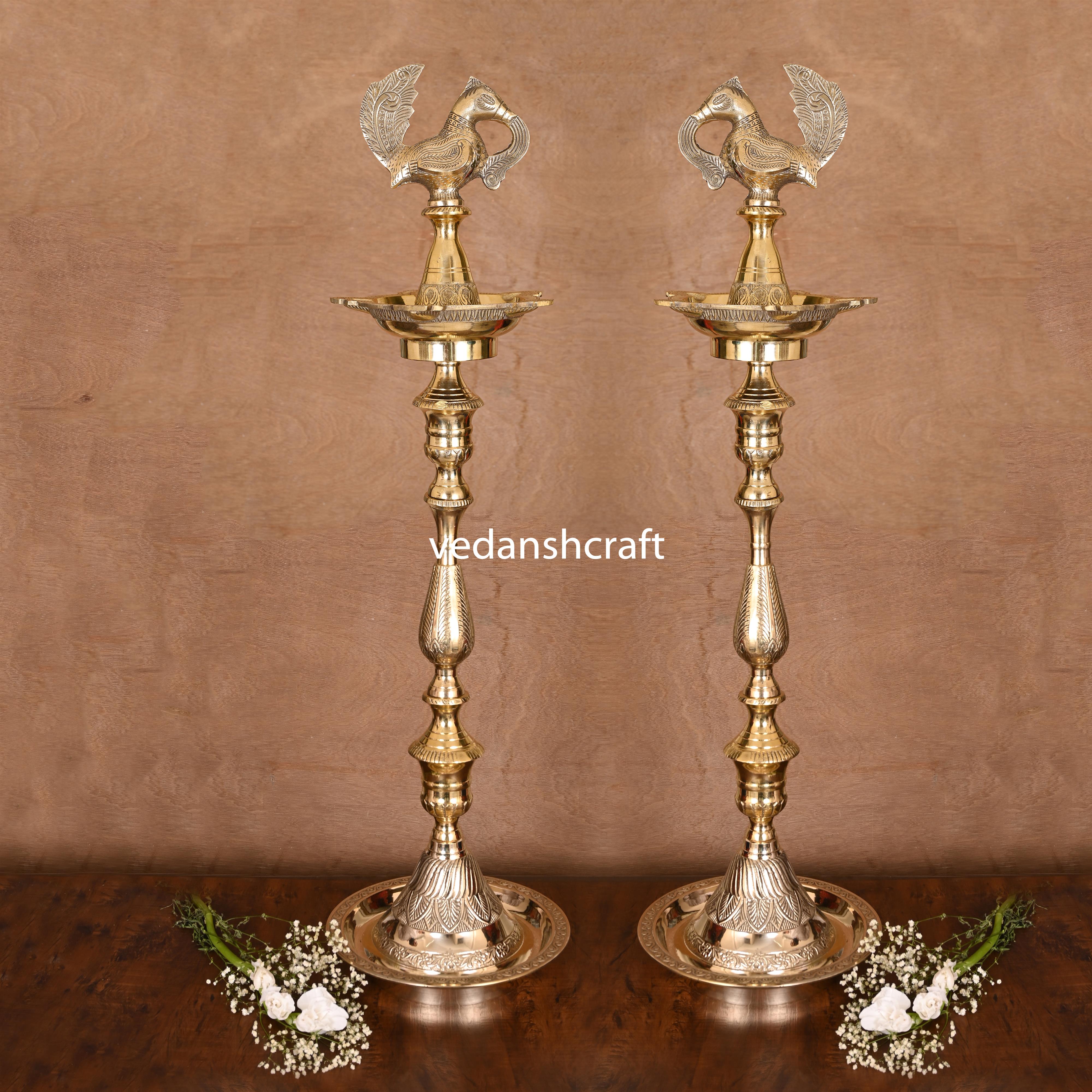 Brass Peacock Mahabharat Lamp