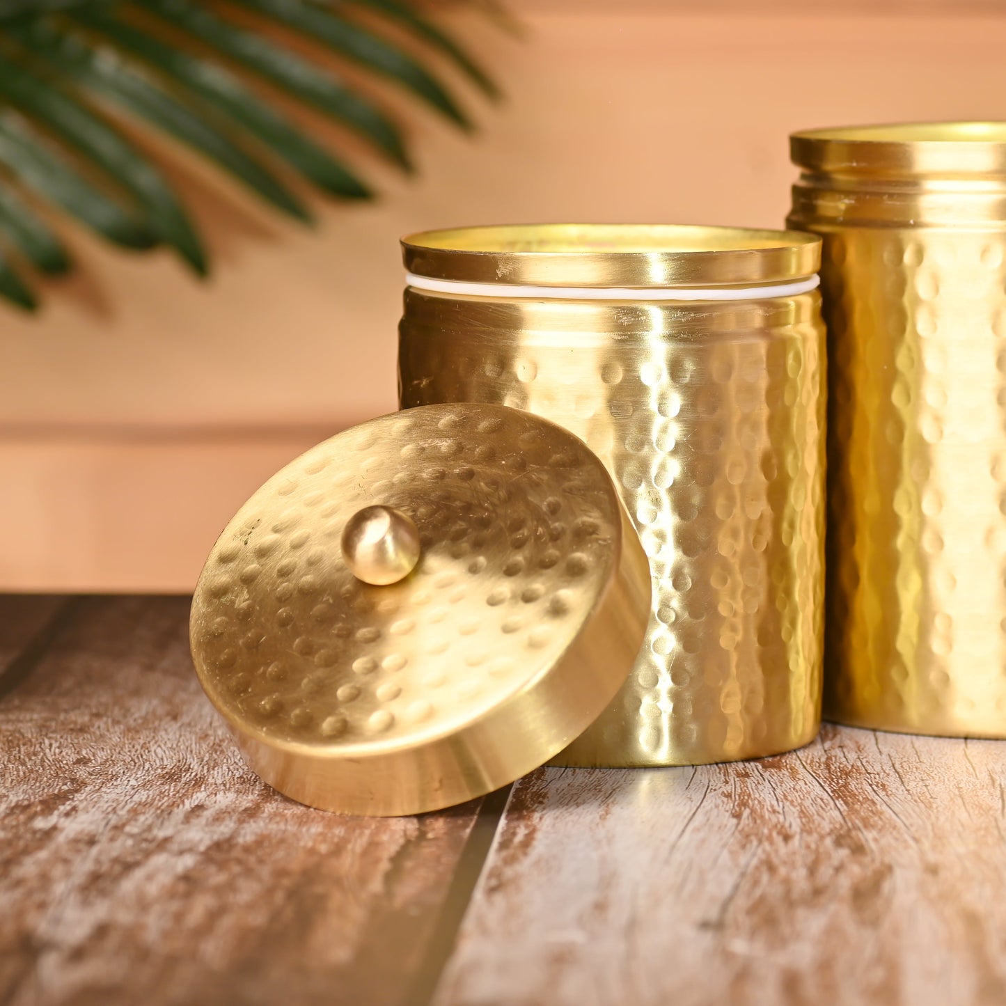 Brass Hammered Storage Jars with Lids – Set of 3 Premium Containers
