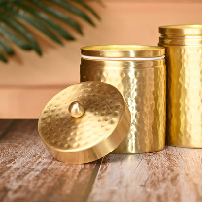 Brass Hammered Storage Jars with Lids – Set of 3 Premium Containers