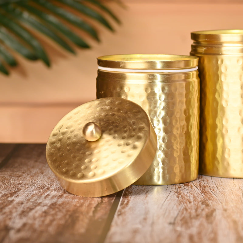 Brass Hammered Storage Jars with Lids – Set of 3 Premium Containers