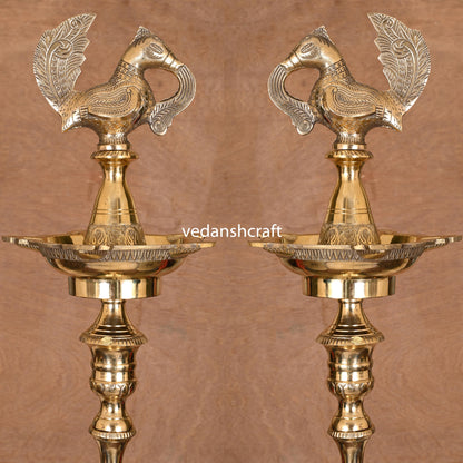 Brass Peacock Mahabharat Lamp