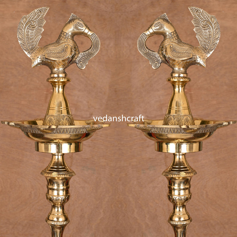 Brass Peacock Mahabharat Lamp