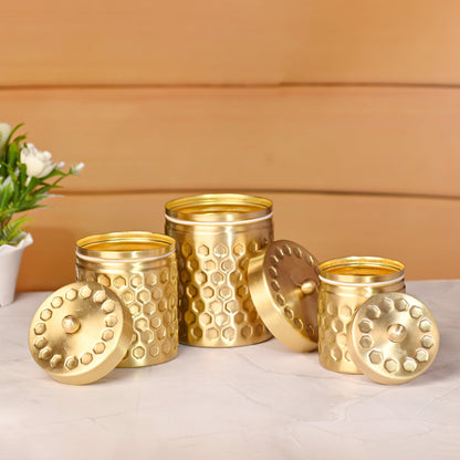 Brass Diamond Hammered Storage Jars with Lids – Set of 3 Premium Containers