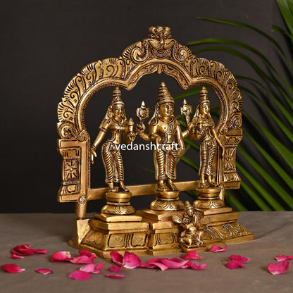 Brass Lord Balaji, Sri Devi And Bhudevi With Prabhavali Frame (8.8 Inch)