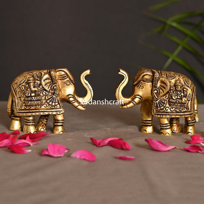 Brass Elephant Statue Pair (2.5 Inch)