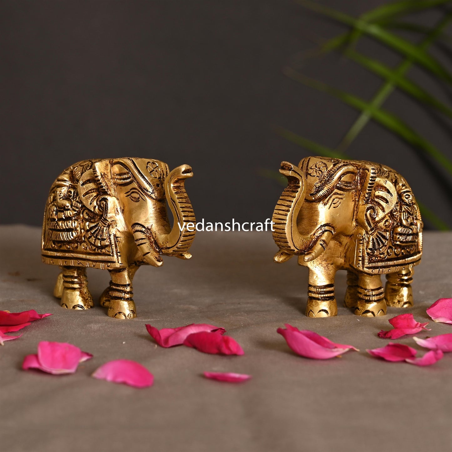 Brass Elephant Statue Pair (2.5 Inch)