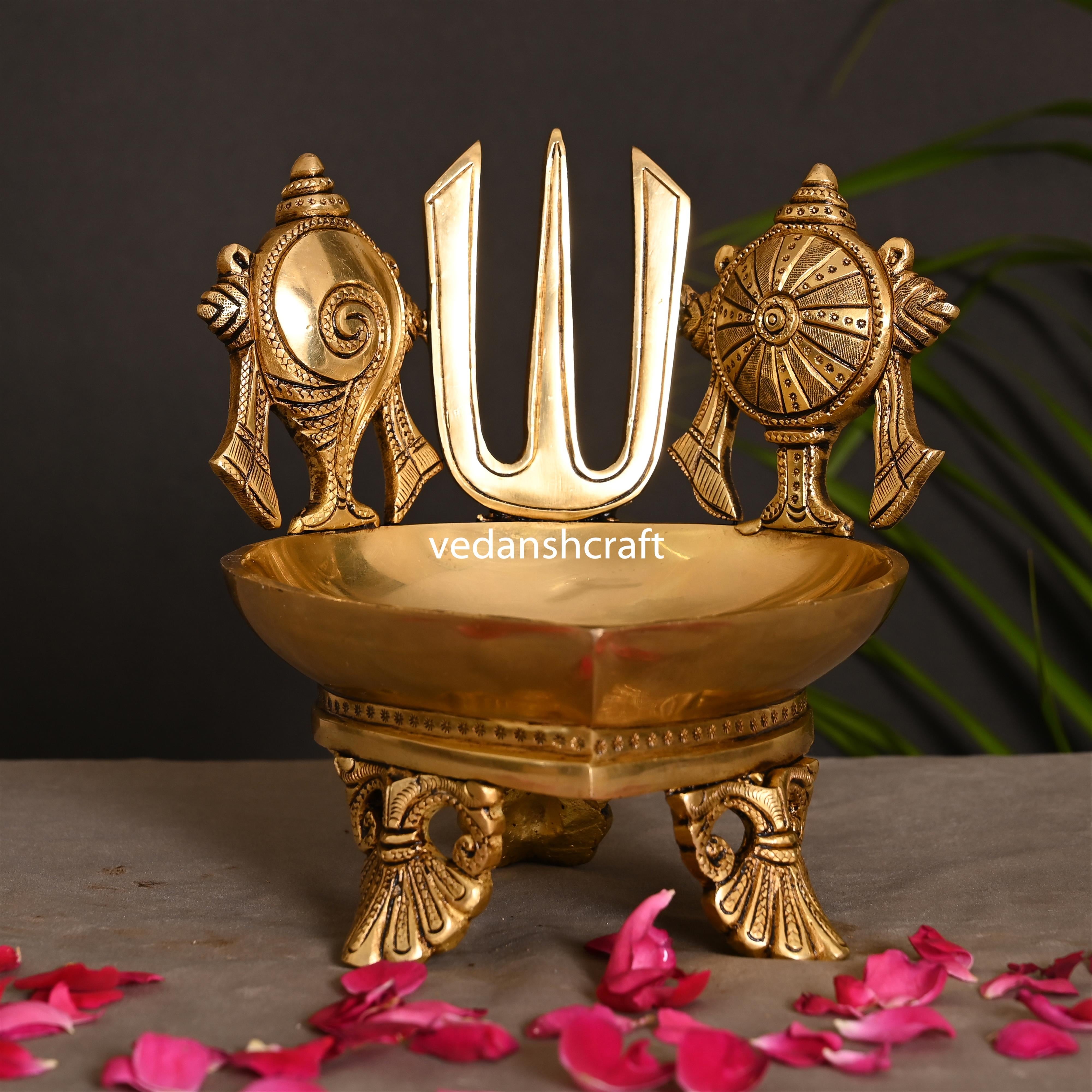 Brass Superfine Shankh Chakra Namah Diya (6.8 Inch)