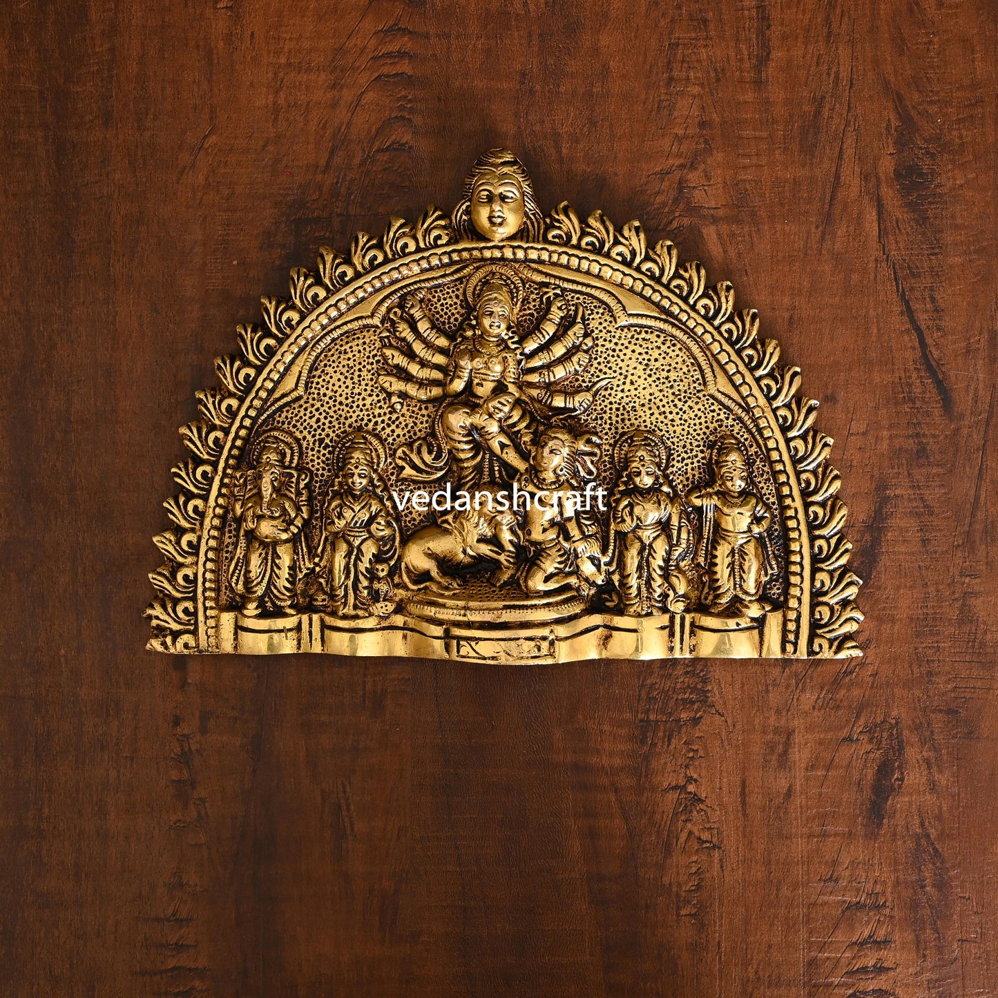 Brass Goddess Mahishasura Mardini Hanging Plate (6.5 Inch)
