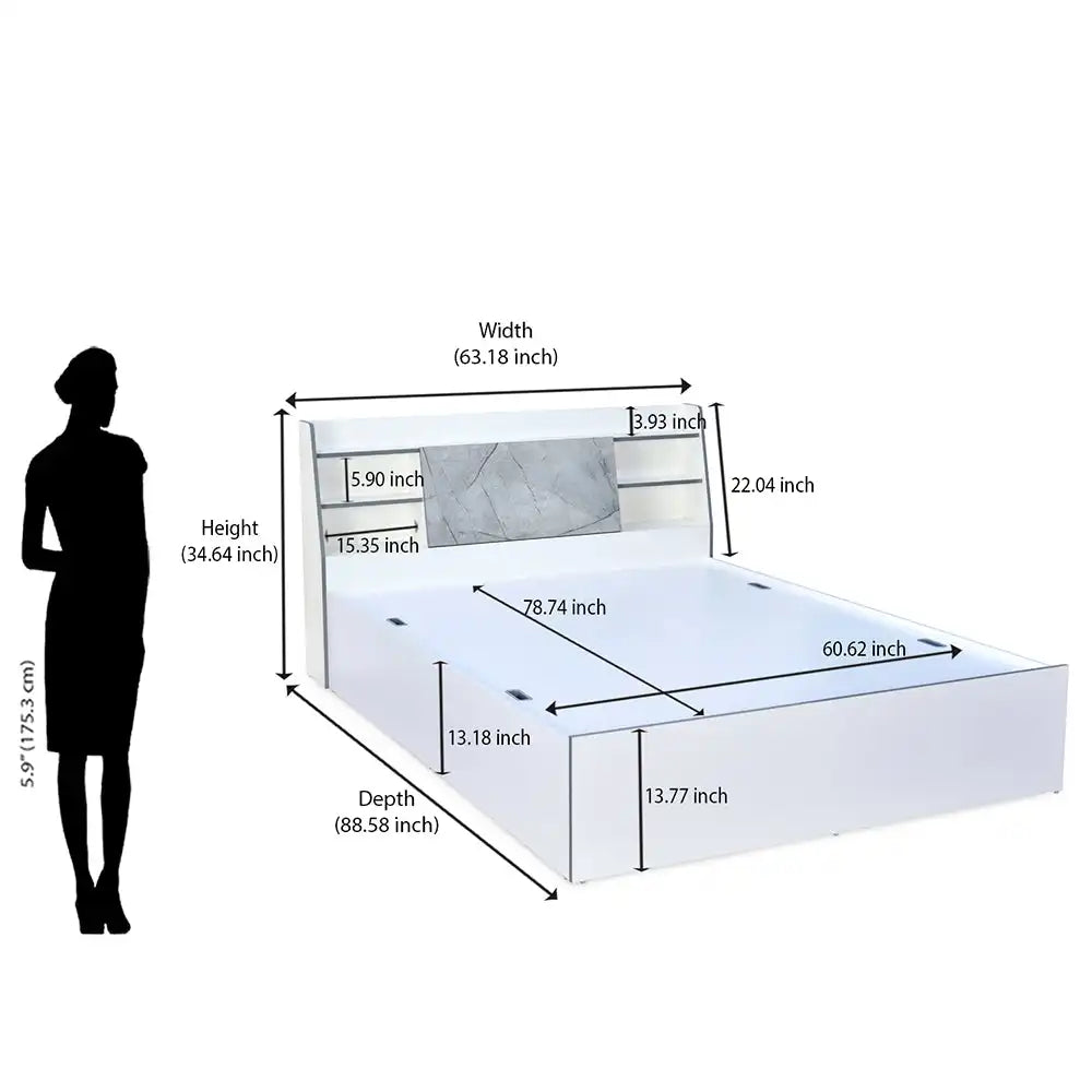 Nilkamal Marbito Queen Bed With Headboard & Box Storage (White)