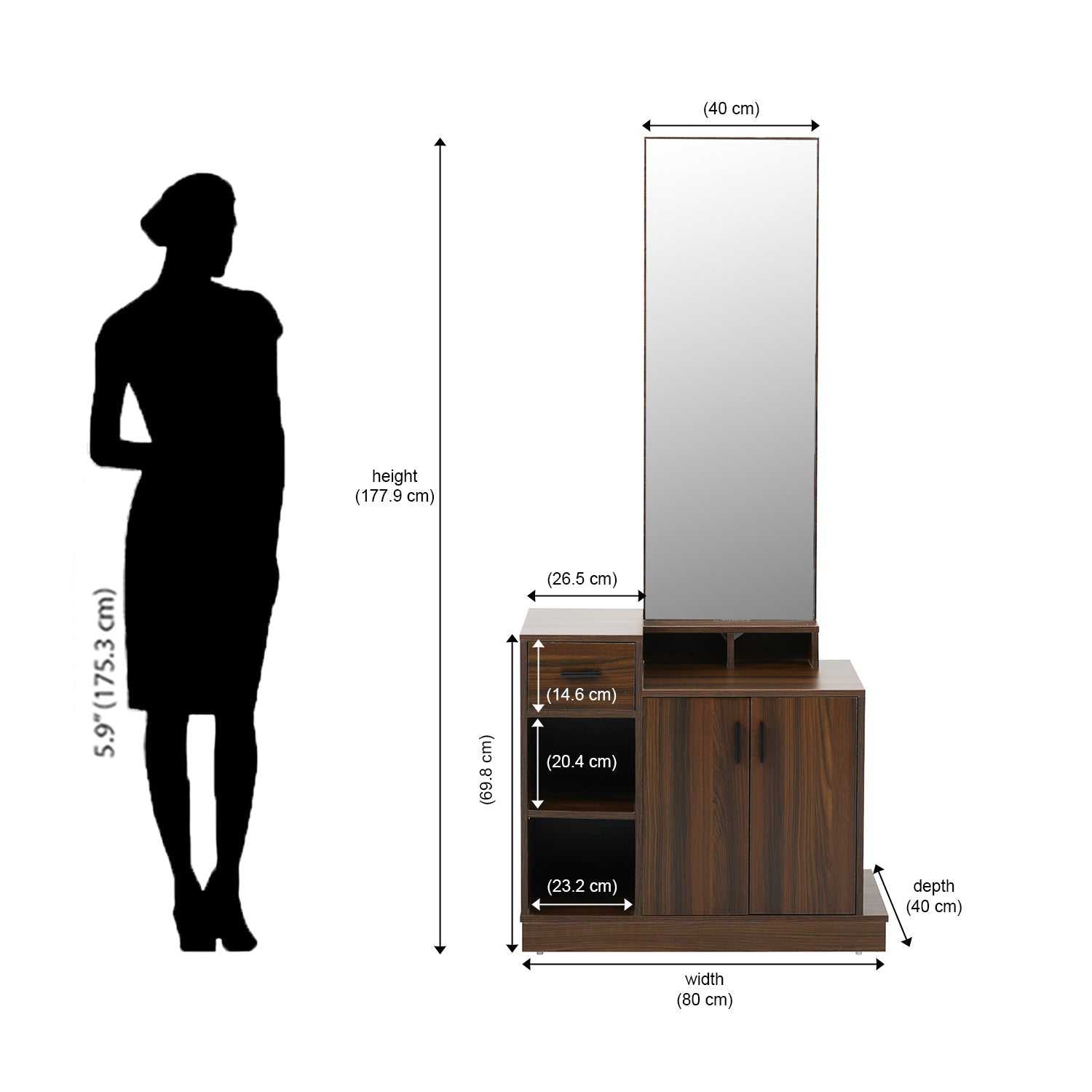 Nilkamal Dyson Dresser with Mirror (Classic Walnut)