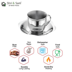 Stainless Steel 4 PCS Double Wall Cup and Saucer Daisy