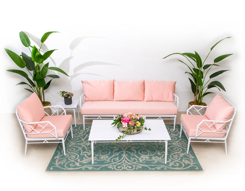 Ettore Outdoor Sofa Set  3 Seater, 2 Single Seater,and 1 Center Table (White)