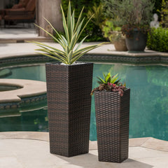 Ruben Outdoor Wicker Planters For Garden , Balcony (Dark Brown) set of 2
