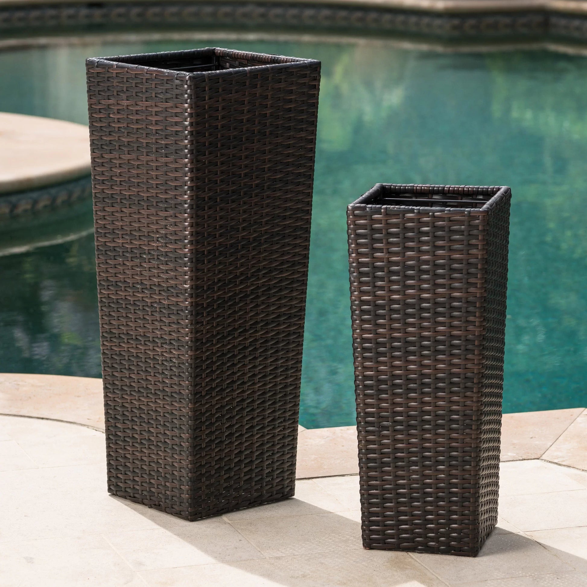 Ruben Outdoor Wicker Planters For Garden , Balcony (Dark Brown) set of 2