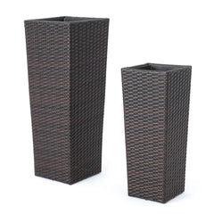 Ruben Outdoor Wicker Planters For Garden , Balcony (Dark Brown) set of 2