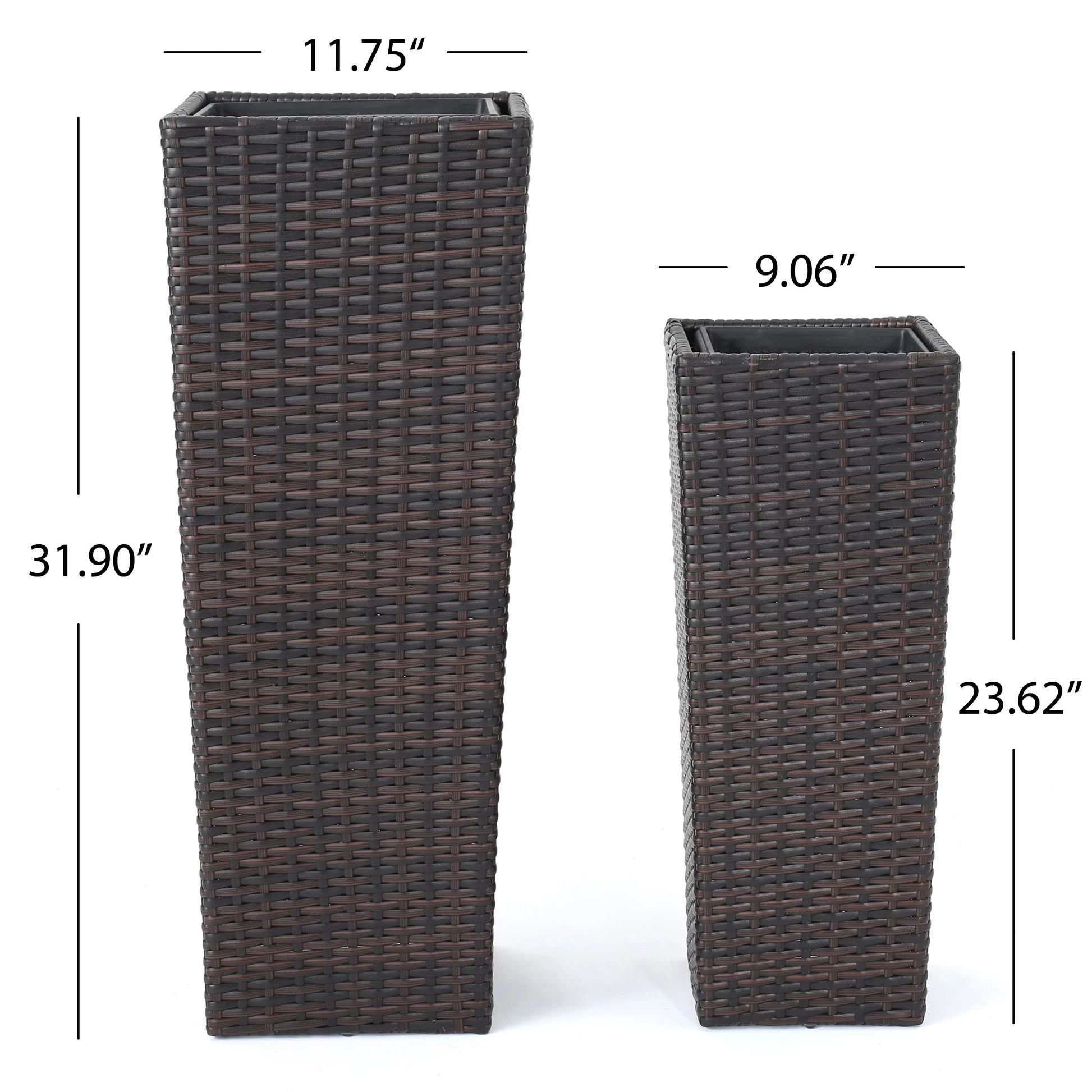 Ruben Outdoor Wicker Planters For Garden , Balcony (Dark Brown) set of 2