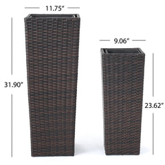 Ruben Outdoor Wicker Planters For Garden , Balcony (Dark Brown) set of 2