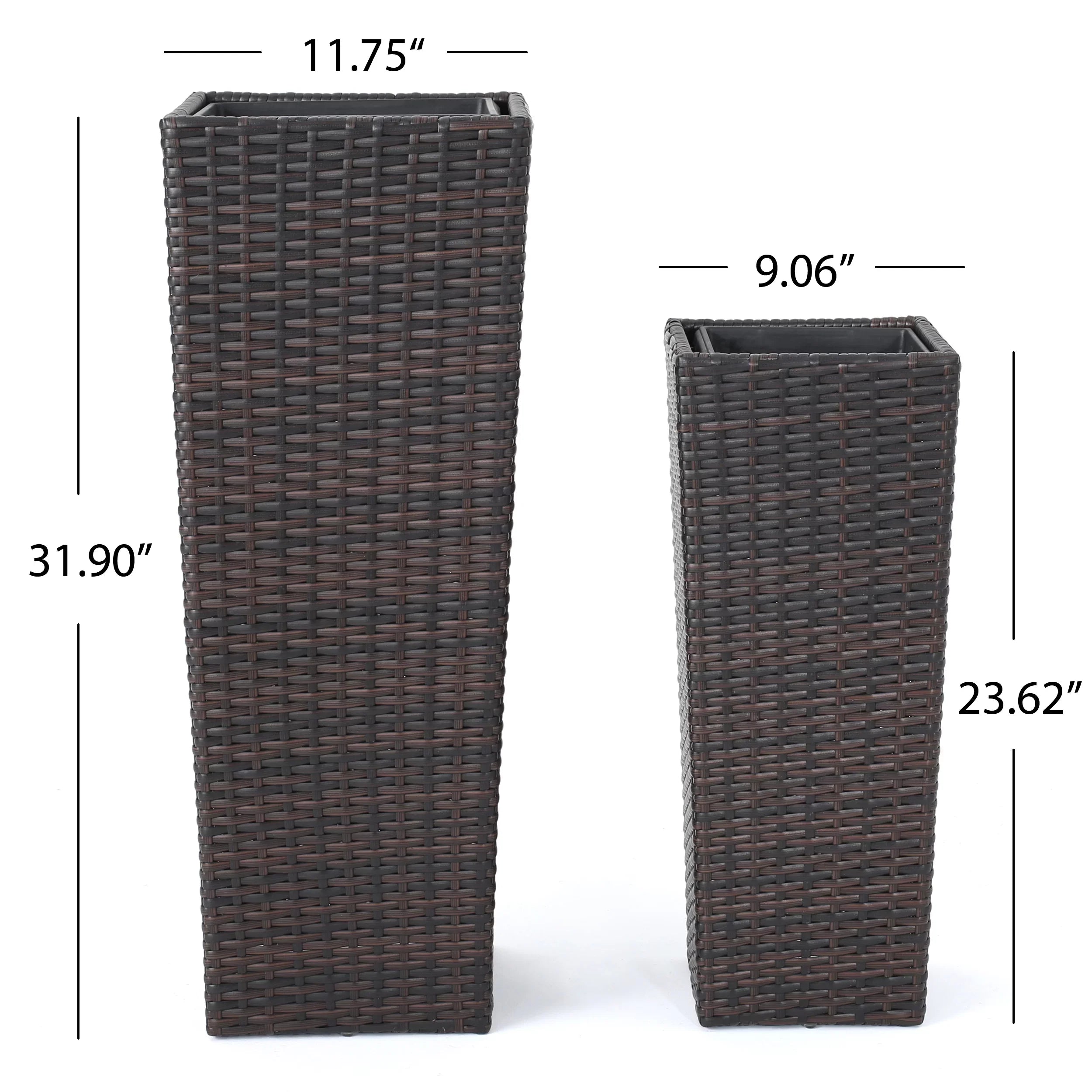 Ruben Outdoor Wicker Planters For Garden , Balcony (Dark Brown) set of 2
