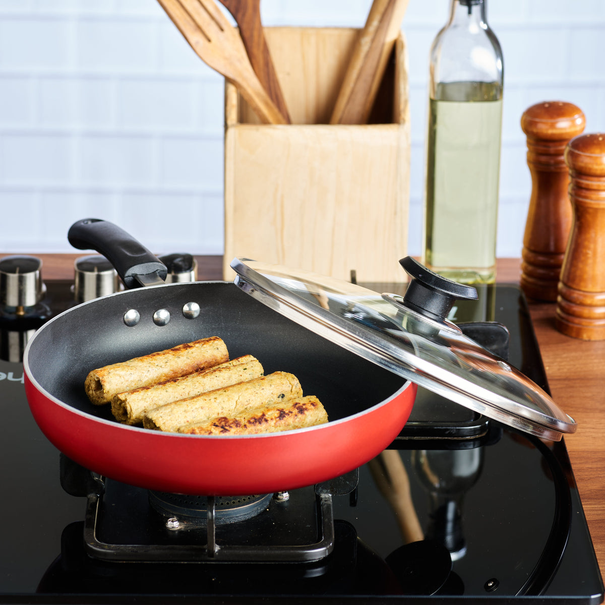 Vinod Zest Non Stick Deep Frypan with Glass Lid (Induction Friendly) - 26 cm