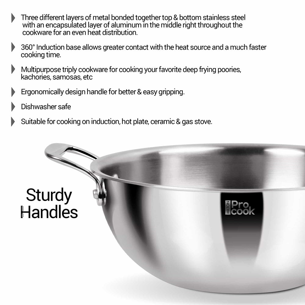 Deep Kadhai With Lid Ss Triply (Milton Procook)
