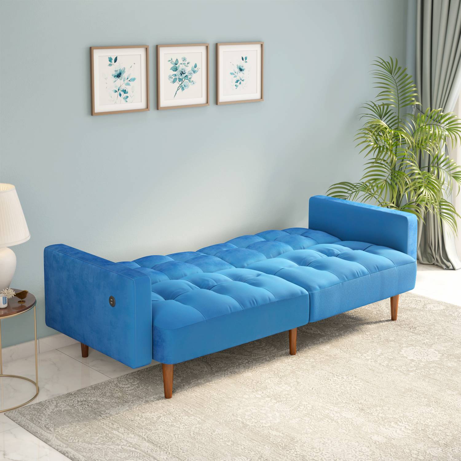 Nilkamal Denzel Futon Sofa Cum Bed (Blue)