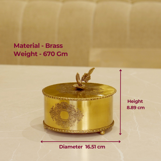 Brass Antique Storage Box with Flower Handle