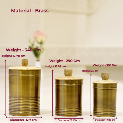 Brass Container/Dabba Set with wooden lid