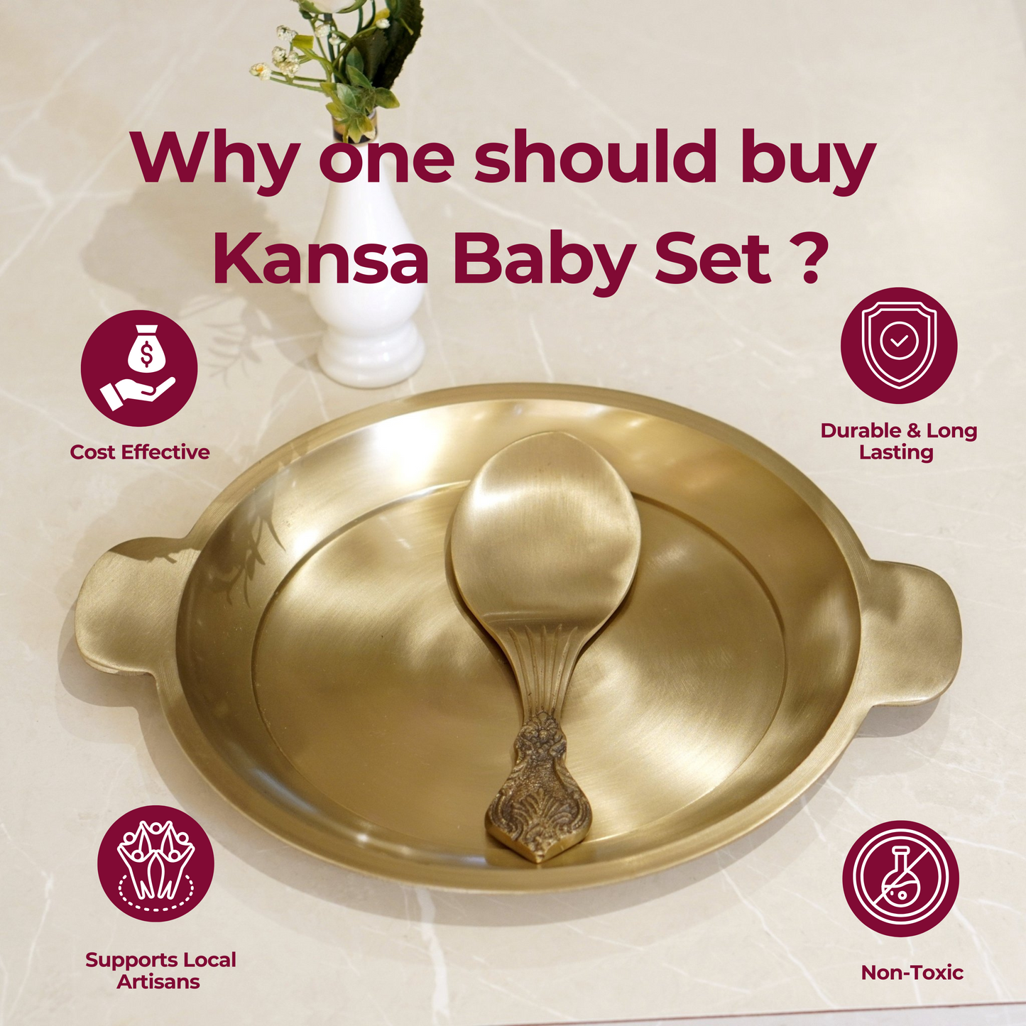 Bronze / Kansa Rice Plate with Rice Serving Spoon