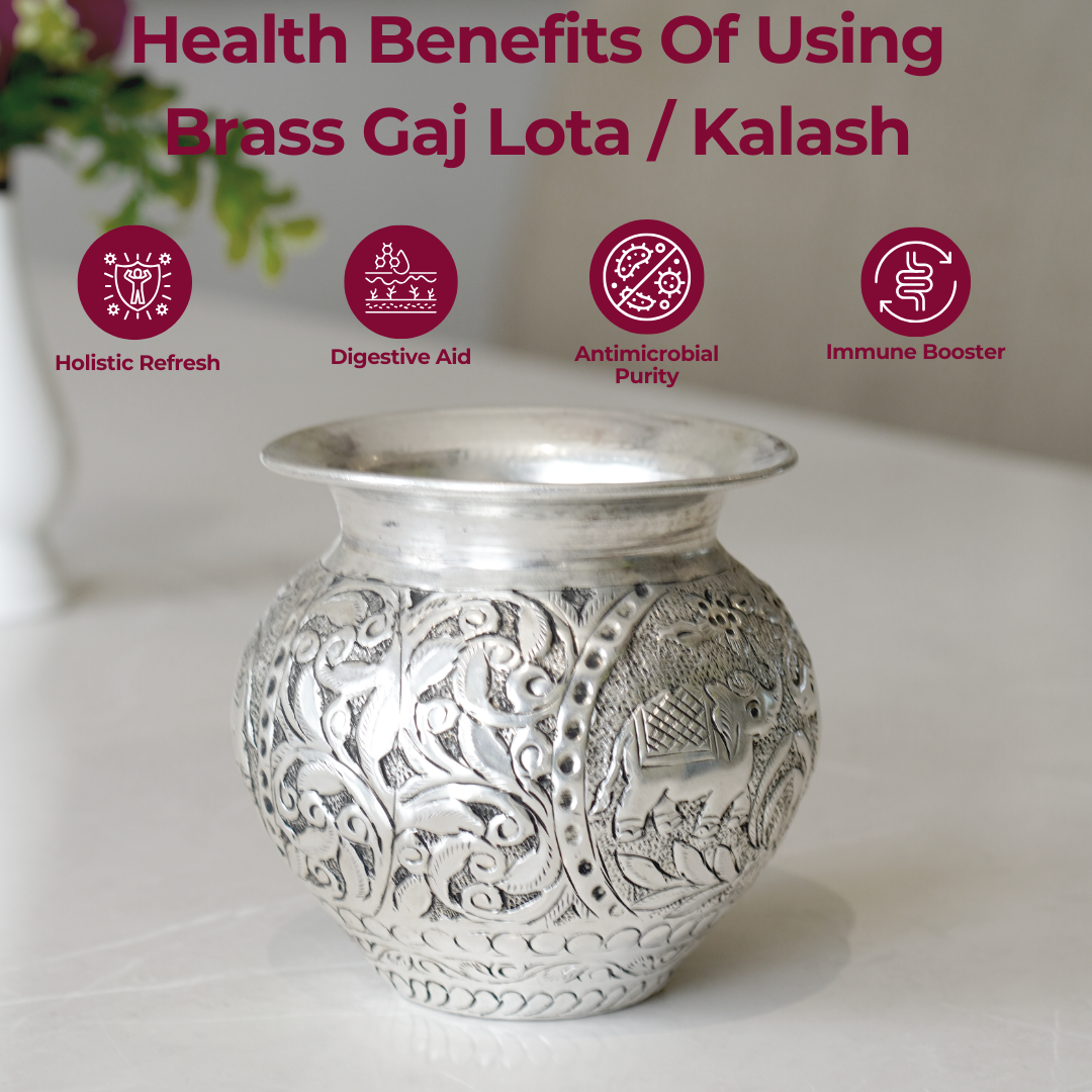 Brass Gaj Lota / Kalash with Silver Finish