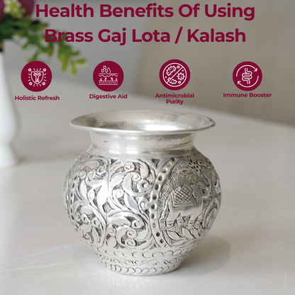 Brass Gaj Lota / Kalash with Silver Finish